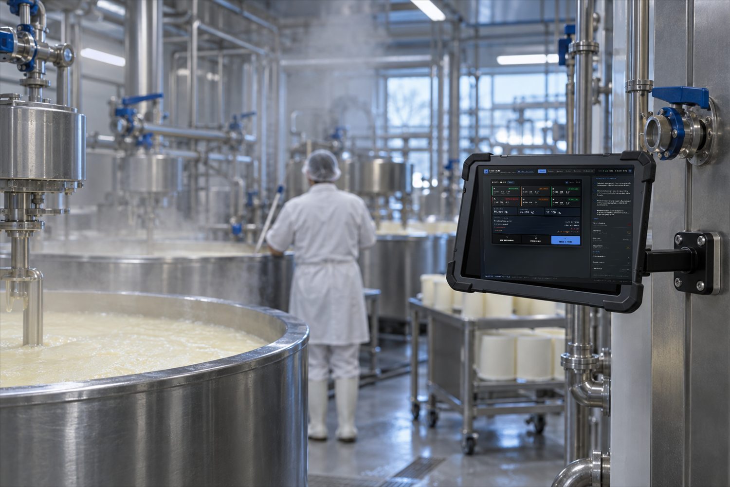 In the vat room the same picture, on a tablet hanging from its bracket.