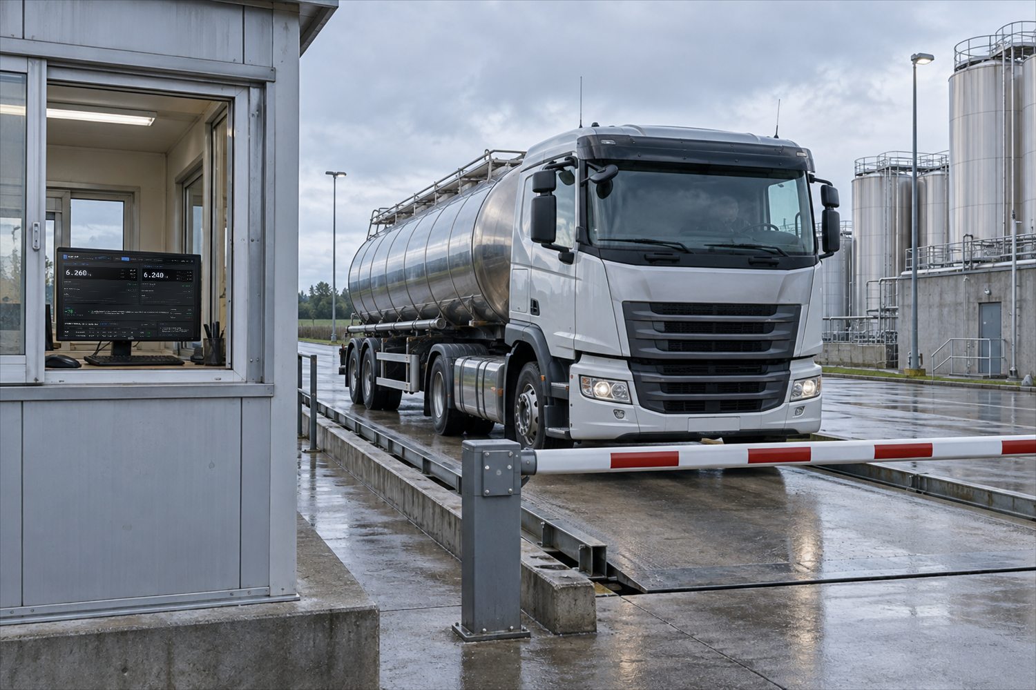 On the left the bridge net, on the right the kilos into the silo, in the middle the difference and the verdict. Below, all recent deliveries with both weights.